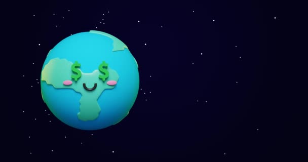 Loop Animation Adorable Cartoon Earth Emoji Green Planet Dollar Eyes — Stock Video