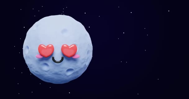 Loop Animatie Van Schattige Cartoon Maan Emoji Met Liefde Ogen — Stockvideo