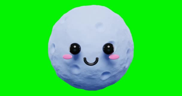 Looped Cute Adorable Moon Emoji Character Emoticons Green Screen Cartoon — Stock Video