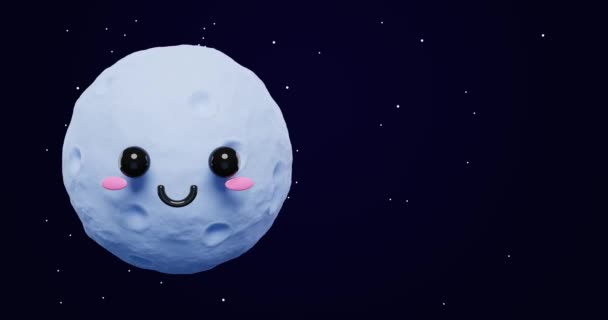 Loop Animation Adorable Cartoon Moon Emoji Happy Mood Space Copy — Stock Video