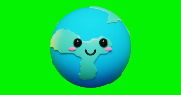Looped Kartun Menggemaskan Bumi Emoji Dengan Layar Hijau — Stok Video