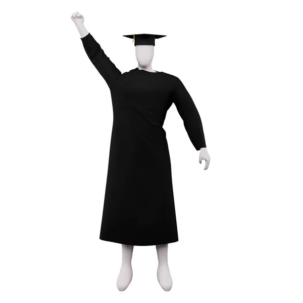Diplom Figur Posiert Mit Mütze Und Kleid Und Macht Eine — Stockfoto