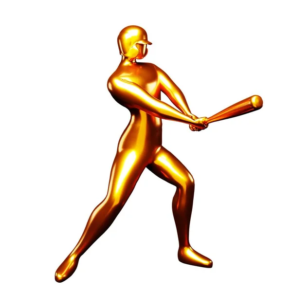 3D Bronz Beyzbol Oyuncusu Klip Sanatı Beyzbol Sopasıyla Vuruyor. Taraftan Bakış.