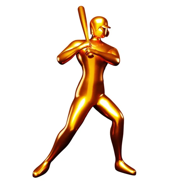 3D青铜棒球手握持棒球棍的握持艺术 从侧面看 — 图库照片