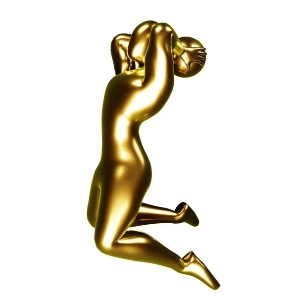 Ouro Jogador Basquete Figura Fazendo Slam Dunk Pose — Fotografia de Stock