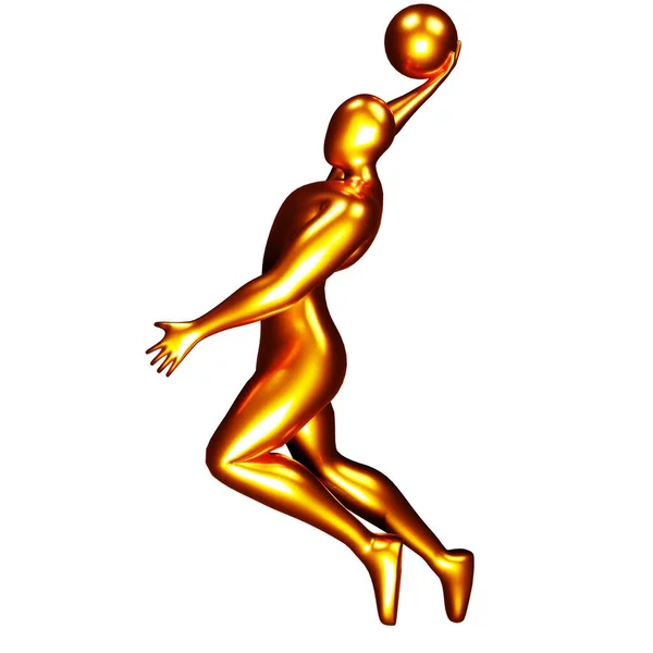 Bronze Jogador Basquete Figura Fazendo Slam Dunk Pose — Fotografia de Stock