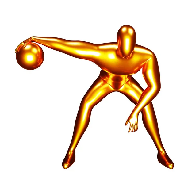 3Dブロンズバスケットボール選手フィギュアやってドリブルポーズ — ストック写真