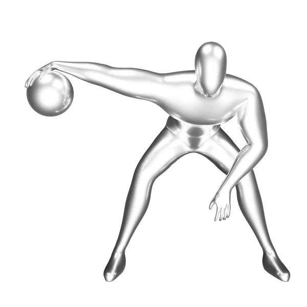 Silberne Basketballspielerfigur Dribbelpose — Stockfoto