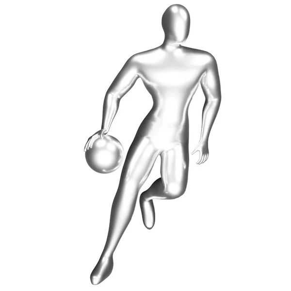 Ezüst Kosárlabda Játékos Figura Csinál Csöpög Pózt — Stock Fotó