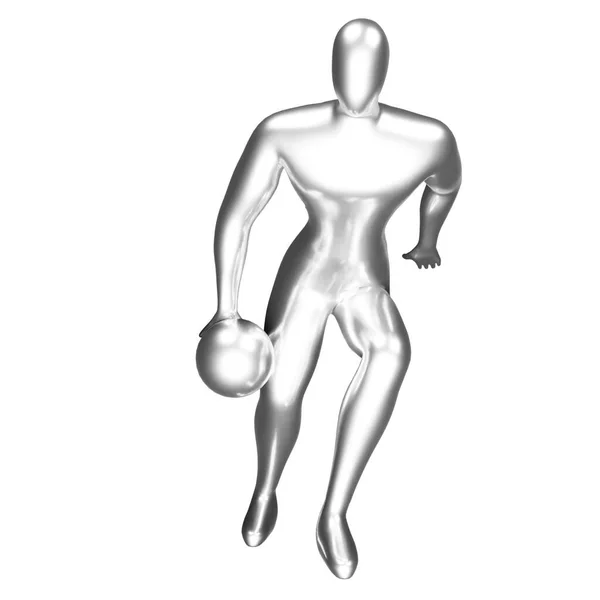 Silver Basket Spelare Figur Gör Dribble Pose — Stockfoto