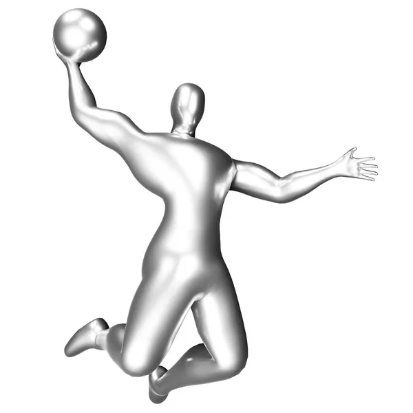 3D銀バスケットボール選手フィギュア行いますSlamダンクポーズ — ストック写真
