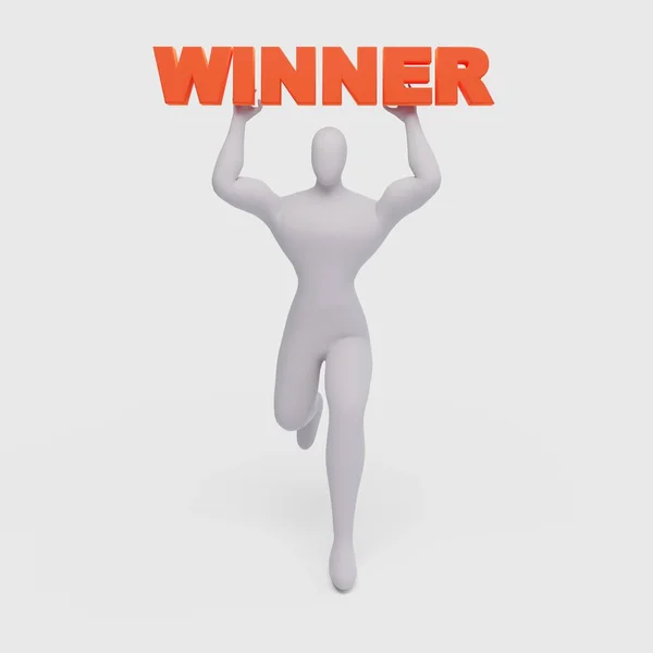 Illustration Person Run Holding Word Winner Rendering Human People Character — Stock Photo, Image