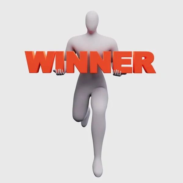 Illustration Person Run Holding Word Winner Rendering Human People Character — Stock Photo, Image