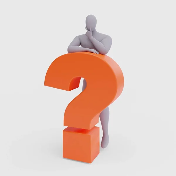 Illustration of a Confused Person with a Big Question Mark. 3d Rendering of Human People Character Illustration.