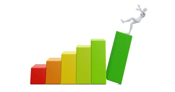 Renkli İstatistik Büyüme Çubuğu ile 3D Man Figürü. Büyüme Konsepti İllüstrasyonu.
