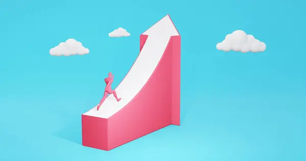 3d Man Figure with Statistic Growth Arrow. Grow Up Bussiness concept Illustration.