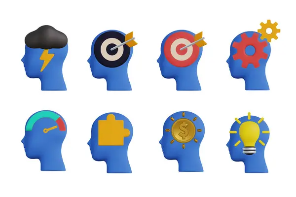 3d Beyin Süreç Simgesi Vektör Tasarımı