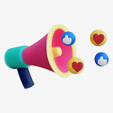 3D Pink Megaphone with Social Media Reactions and Notifications clipart