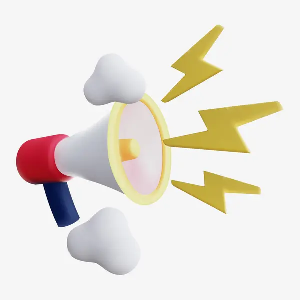 Uyarı ve Duyurular için Yıldırım Yıldırımlı 3B Sarı Megafon Simgesi