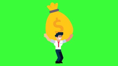 Yeşil Arkaplanda Büyük Para Çantası Taşıma İşadamı Finansal Başarı ve Zenginliği Sembolize Ediyor
