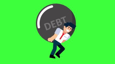 İşadamı Ağır Kara Borç Balosunu Kaldırıyor Finansal Yükümlülüğü Sembolize ediyor ve Yeşil Ekran ile Animasyon Konseptinde Ekonomik Zorlukların Üstesinden Geliyor