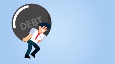Ağır Kara Borç Balosunu Kaldıran İşadamı Mali Yükümlülüğü Sembolize ediyor ve Animasyon Konseptinde Ekonomik Zorlukları Aşıyor