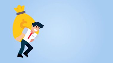 Büyük Para Çantası Taşıyan İşadamı Renkli Çizgi Film Çizimlerinde Finansal Başarı ve Zenginliği Sembolize Ediyor
