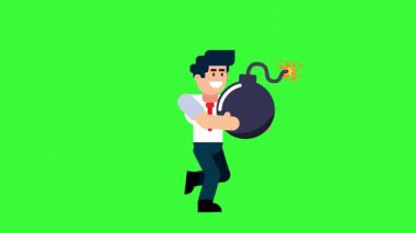 Yeşil Ekran Arkaplan Riski ve Kriz Konseptine Işık Bombası Koşan İşadamı
