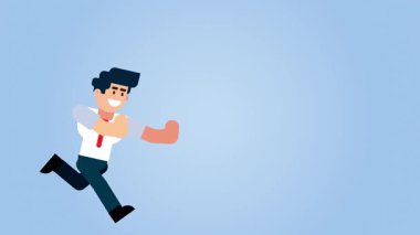 Çizgi film İşadamı Abartılı Kollu İleri Motivasyon ve Liderlik Animasyonu ile Koşuyor