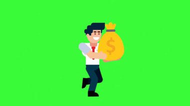 Elinde Para Torbasıyla Yeşil Ekran Arkaplanında Koşan İşadamı