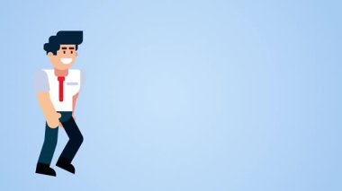 Animasyon Çizgi Film İşadamı Mavi Arkaplanda Acil Yürüyor