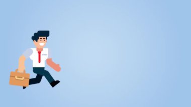 Animasyon İşadamı Mavi Arkaplanda Evrak Çantası Çalıştırıyor