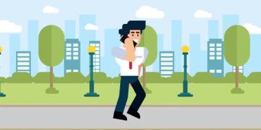 İş adamı telefonda konuşurken parkta yürüyor Düz Vektör Canlandırması