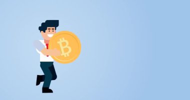 Kripto Para Yatırımı ve Dijital Finans Konseptinde Mavi Arkaplanda Bitcoin Aday İşadamı