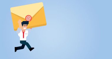 Mavi Arkaplanda E- posta Zarfı ile Çalışan İşadamı