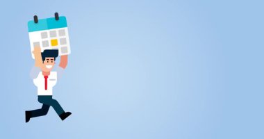 Zaman bitimi planlama programı ya da atama anımsatıcı kavramı için mavi arka planda çalışan bir işadamı