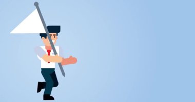 Mavi Arkaplanda Beyaz Bayrak Adaylığı yapan İşadamı Teslim Olma veya Barış Konseptini Temsil Ediyor