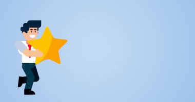 Mavi arka planda elinde bir yıldızla koşan iş adamı başarı ve başarıyı temsil ediyor.