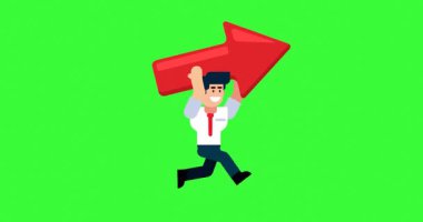 Yeşil Ekran Grafikleri Arkaplanında Kırmızı Ok ile Çalışan İşadamı