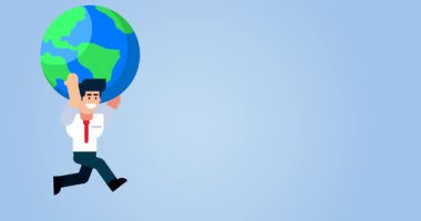 Küresel Sorumluluk ve Dünya çapındaki İş Konseptlerini Temsilen Mavi Arkaplanda Küresel Küresel Çalışan İşadamı