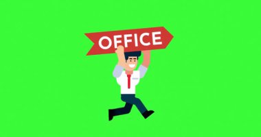 İşadamı Yeşil Ekran Arkaplanında Ofis Yönetimi Kurulu ile Çalışıyor