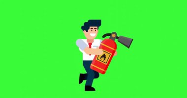 Yeşil Ekran Arkaplan Acil Durum Güvenlik Konseptinde Yangın söndürücüyle Çalışan İşadamı