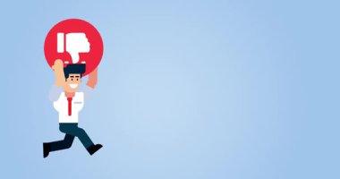 Hareket Animasyonunda Mavi Arkaplanda Hoşlanmayan Simgeyle Çalışan İşadamı