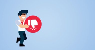 Mavi Arkaplan Canlandırma Konseptinde Hoşlanmayan Simgeyle Çalışan İşadamı