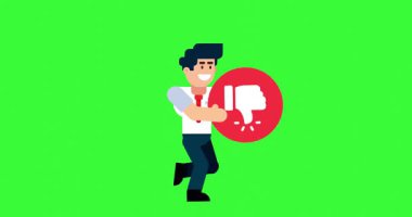 Yeşil Ekran Arkaplan Animasyonunda Hoşlanmayan Simgeyle Çalışan İşadamı