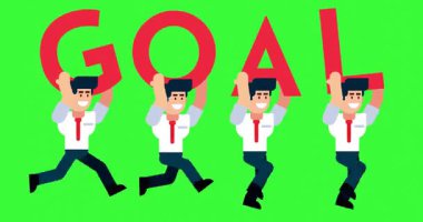 Motivasyon ve Başarı Kavramları için Yeşil Ekran Arkaplanı Üzerine Hedef Metni Çalıştıran İşadamları