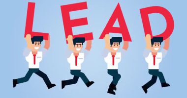 Kırmızı Harflerle Koşan Animasyon İşadamları Mavi Arkaplanda Öncü