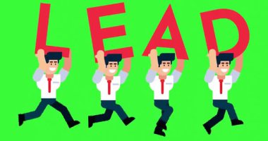 Kırmızı Harflerle Koşan Animasyon İşadamları Yeşil Ekran Arkaplanında Öncü