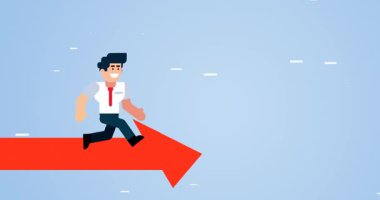 İşadamı Kırmızı Ok 'la İlerliyor Güçlü Rüzgârlara Karşı Güvenle ve Amaçla Karşılaşıyor