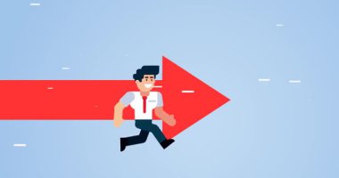 Büyük Kırmızı Ok 'un yanında koşan İşadamı Başarı Yolunda